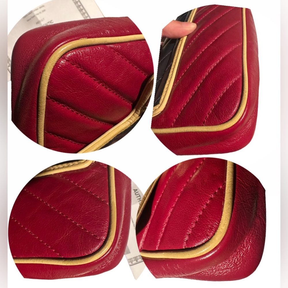 Gucci Azalea GG Marmont Diagonal Calfskin Matelasse Crossbody Mini Bag Red Blue - Picture 4 of 15